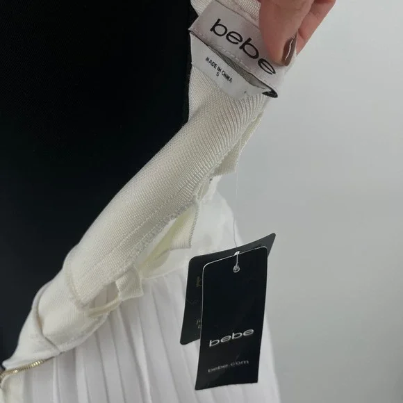 NWT Bebe White Halter Pleated Midi Dress Cutout Strappy Back Zipper S -  threedaughtersproperties.com